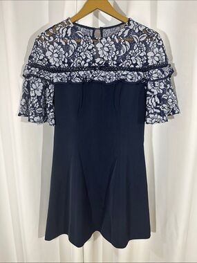 Keepsake Navy Lace Ruffle Dress Size M Cocktail Party Fit & Flare Mini Dress